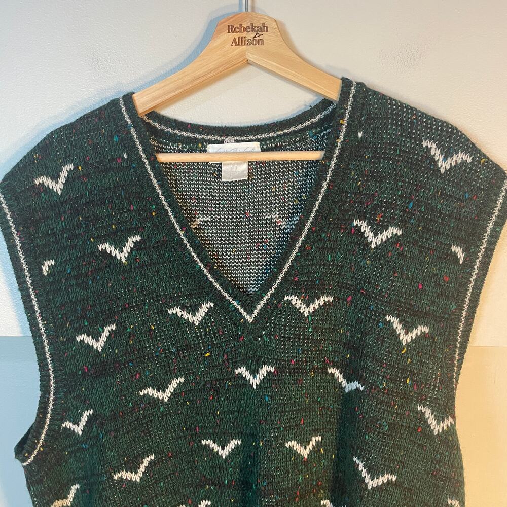 VNTG Carson Pirie Scott Green Wool Blend Knit Sweater Vest Men's SZ Large 90s - Picture 2 of 11